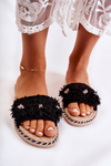 Dámske papuče s látkovými kvetmi čierna Susana