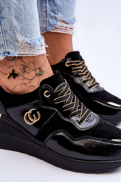 Dámské kožené sportovní boty na klínku Černá Rebeca