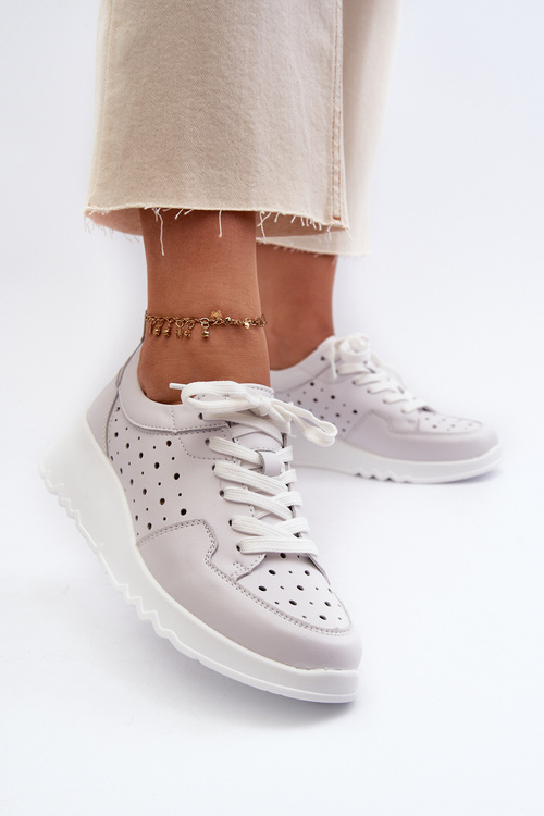 Dámské lodičky na klínku z přírodní kůže světle šedé S.Barski LR482