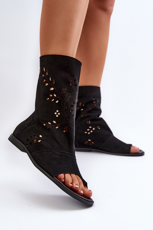 Zazoo 3437 Dámské Semišové Sandály S Hřebínkem Na Zip Černé