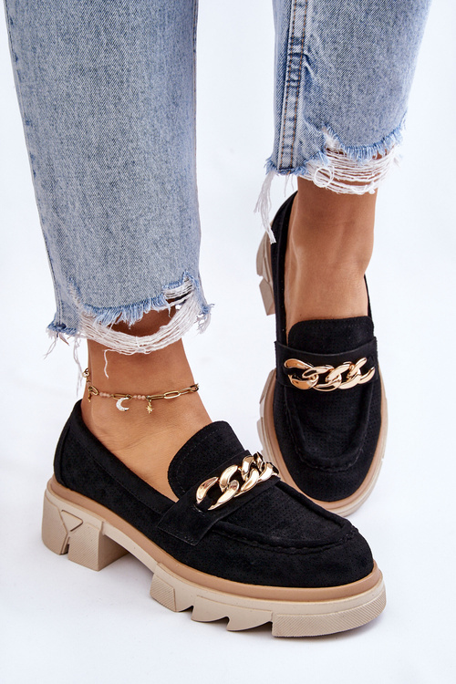 Dámské mokasíny Brogues s řetízkem Černá Luella