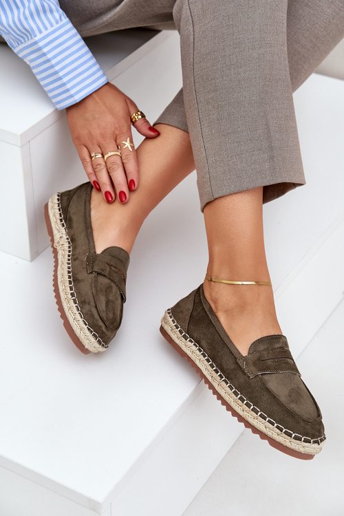 Dámske espadrilky s jutovým pletením na ploché podrážke tmavozelené Shilova