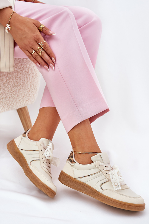 Nízké Dámské Tenisky S Krajkou Leopardí Béžové Zielle