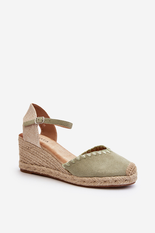 Sametové sandály espadrily na klinu s prýmkem zelené Raylin