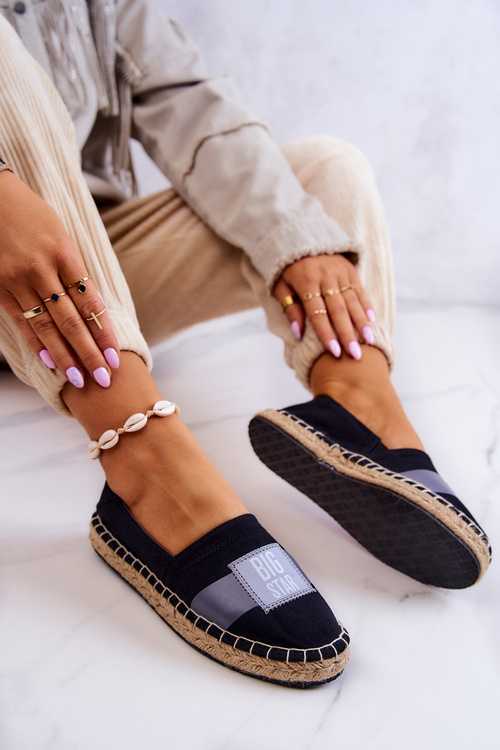 Dámska posuvná espadrilles veľká hviezda JJ274963 čierna