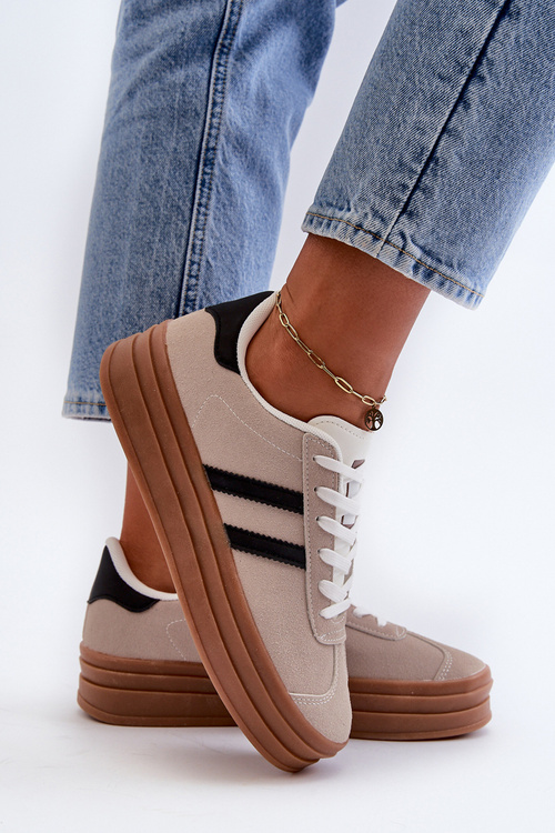 Dámske tenisky na platforme béžovo-čierne Egelia