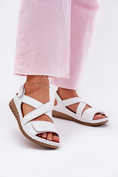 Dámske Kožené Sandále Na Suchý Zips Maciejka L6848-11 Bielé