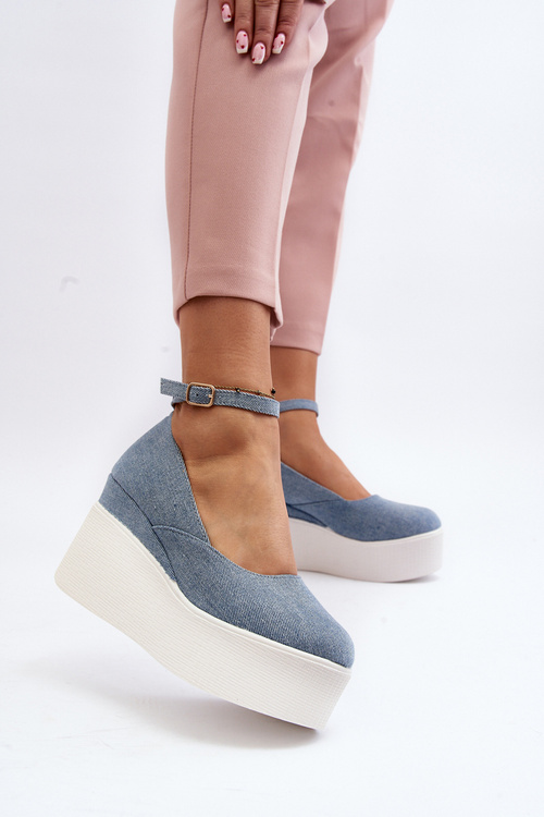 Dámské džínové espadrilky na podpatku modré Malla