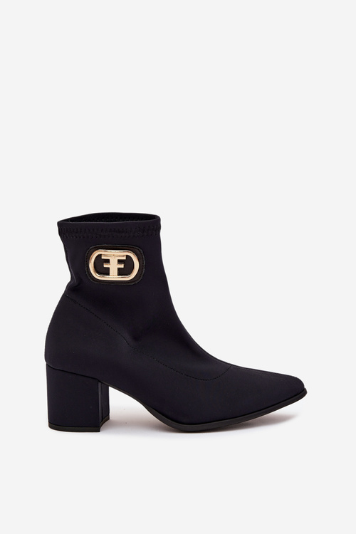 Dámske Čižmy Na Opätku So Zlatým Detailom Zazoo 3128 Čierne