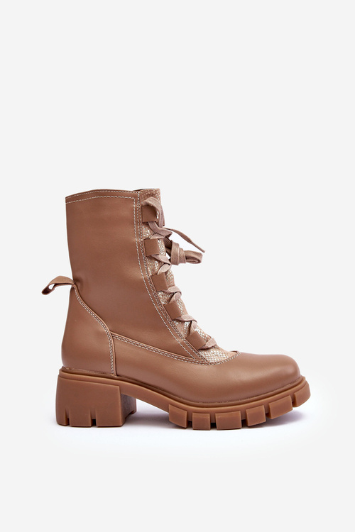 Dámske kožené topánky s viazanou béžou Doreli