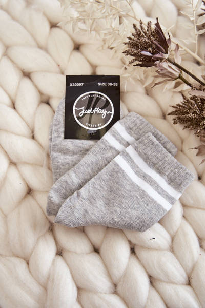 Dámske bavlnené športové ponožky so šedými pruhmi