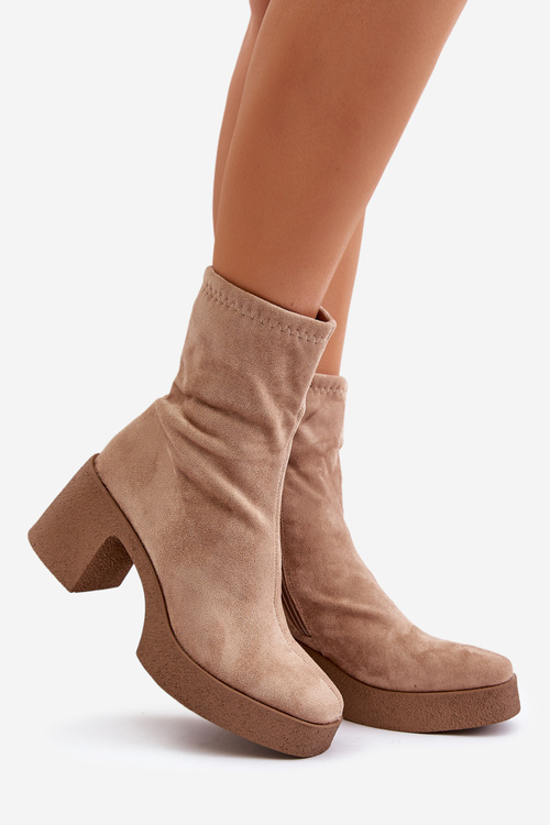 Dámske Čižmy Na Platforme A Masívnom Opätku S.Barski HY42-739 Béžové