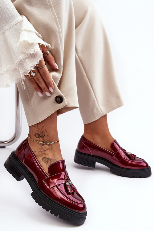 Lakované Loafersy s Fringe Bordó Velenase