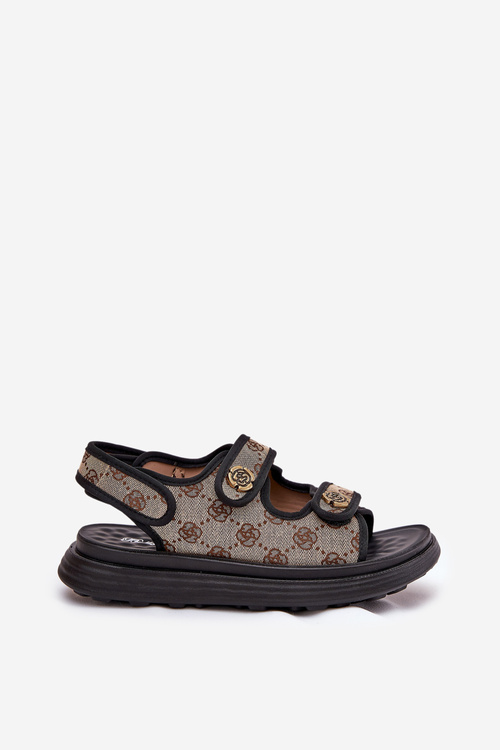 Dámské Vzorované Textilní Sandály Se Zlatými Detaily Béžovo-Černé Pefese