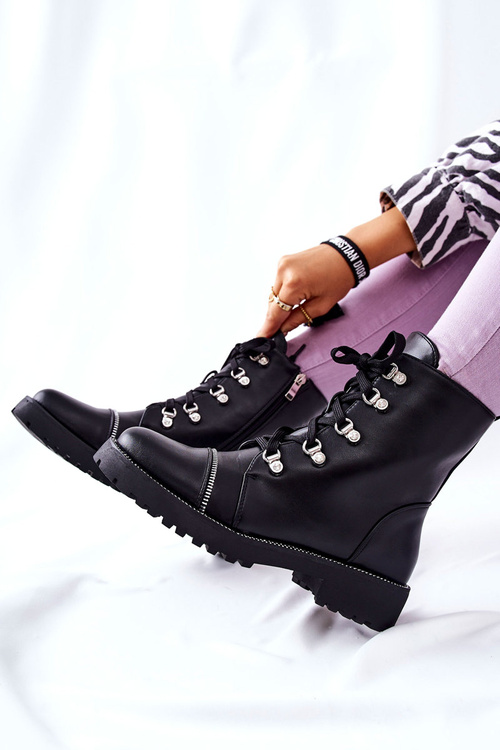 Klasické Vázané Kožené Boty Černe Daiane