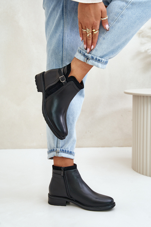 Zateplené Dámske Čižmy S Nízkym Zvrškom Na Zips Z Eko Kože Čierne Taitha