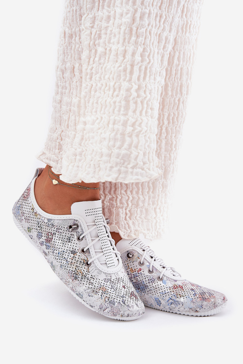 Dámské Kožené Polobotky Z Přírodní Kůže Vzorované Artiker 56C2688 Bílé