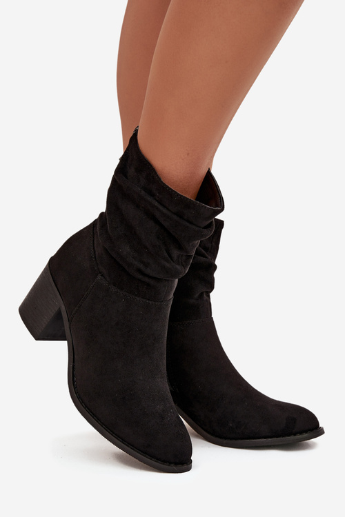 Dámské kotníkové boty s mašlí na podpatku S.Barski HY52-516 černé