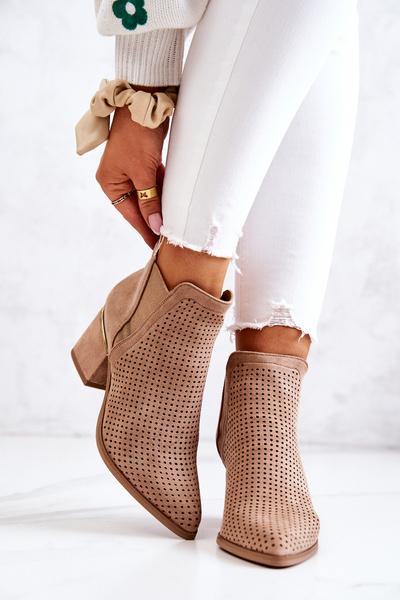 Semišové Prolamované Kovbojské boty Tmavě béžová Helloni