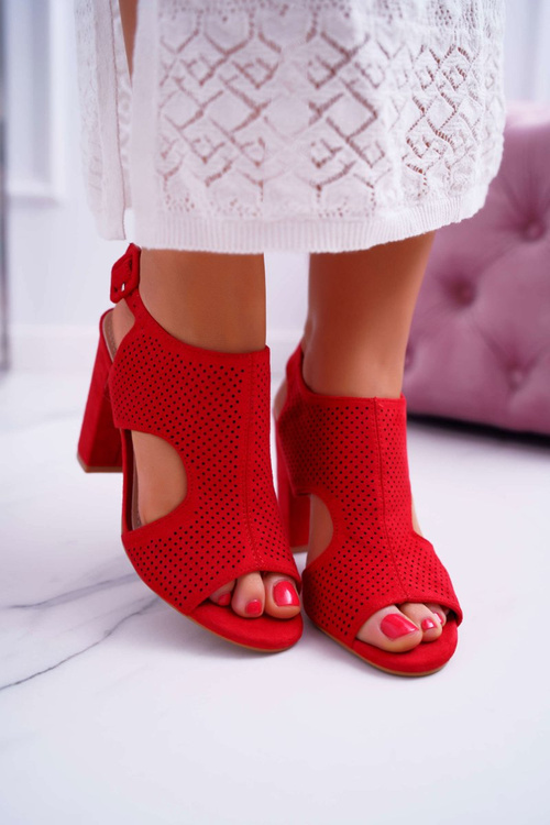 Dámske sandále na stĺpe Openwork Suede Red Hibaby