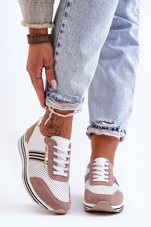 Kožené sportovní boty S.Barski AL21575 bílo-růžové