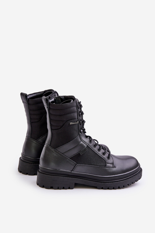 Kožené Traperky Kotníkové Boty Pánské Zateplené Big Star OO174164 Černé