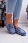 Dámske modré semišové bolero mokasíny