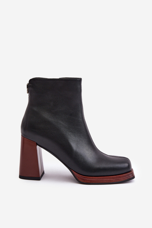 Kožené dámské botky na podpatku zateplené D&A JC42-37 Černé