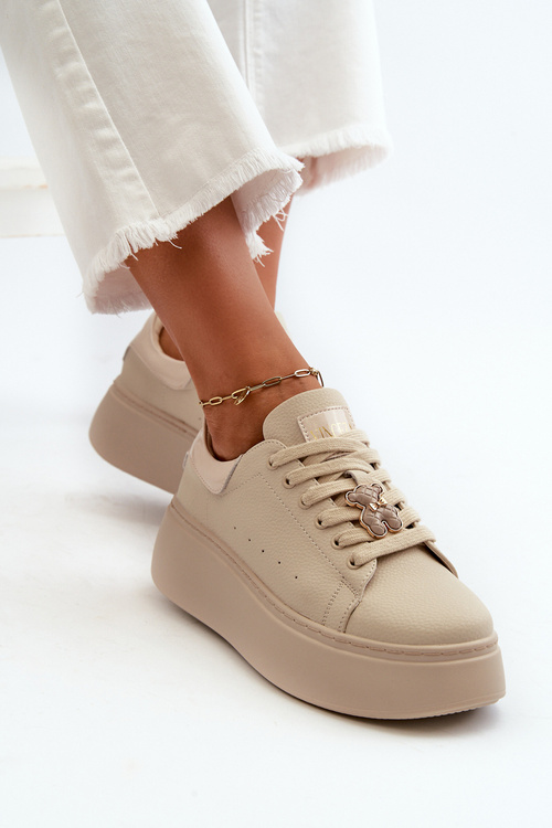 Dámske kožené tenisky na platforme s mašľou béžové Vinceza 66641