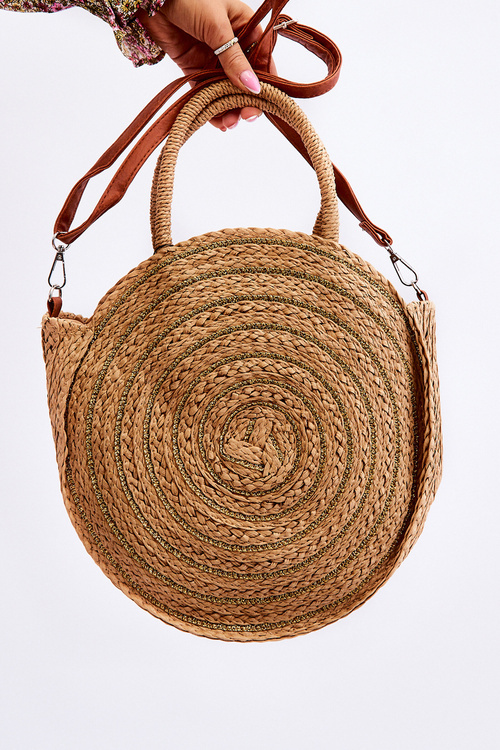 Kulatá taška Messenger s lesklou nití béžove