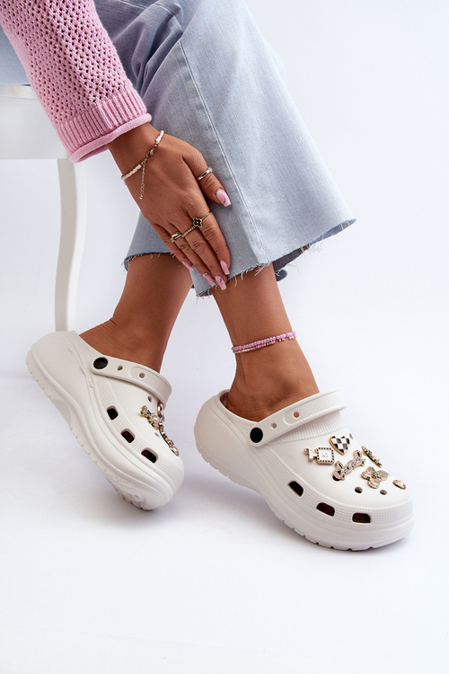 Dámské Lehké Pěnové Žabky S Hrubou Podrážkou S Ozdobami Bílé Effiora