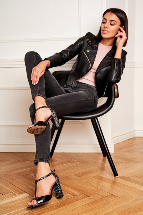 Kožené sandále na Laura Messi 1916 maľované čierny stĺp