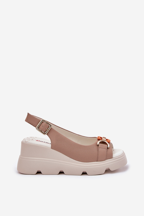 Kožené dámské sandály na klínu a platformě s ozdobou Artiker 56C2208 tmavě béžové