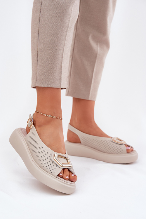 Dámské Kožené Sandály S Dekorací S.Barski LR51-786 Béžové