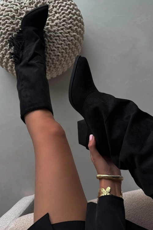 Vkladané Cowboy Čižmy Dámske Na Opätku S Strapcami Čierne Zalia