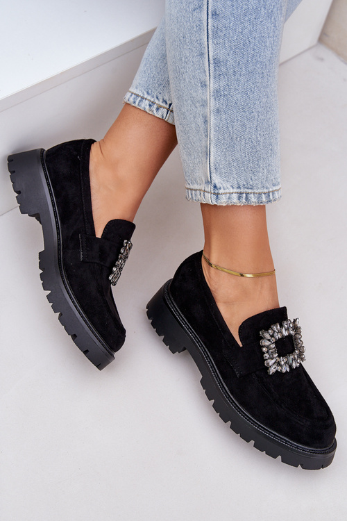 Eko Semišové Mokasíny Dámske S Dekoratívnou Brošňou Čierne Valiana