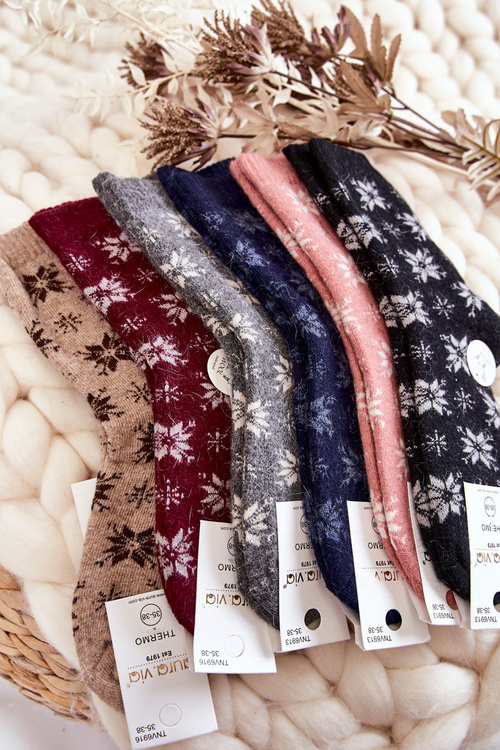 Dámské Vlněné Ponožky Ve sněhových vločkách růžove