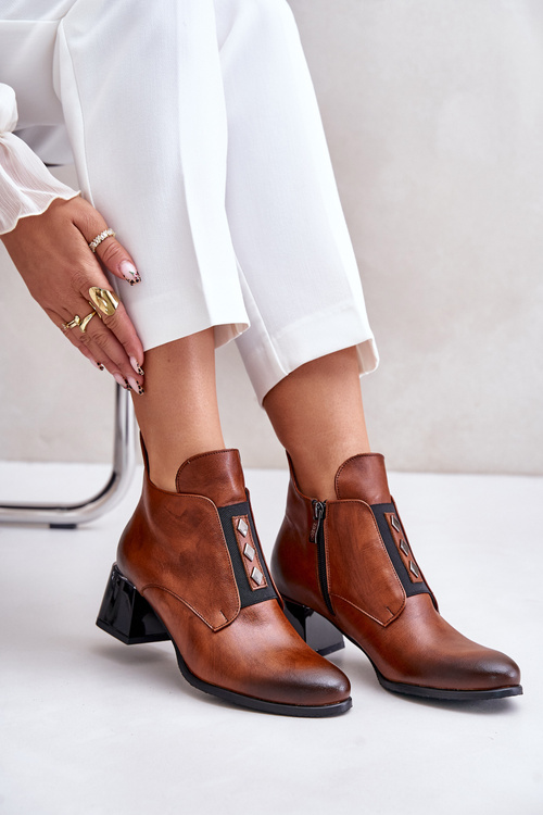 Zazoo 60504 Kožené Čižmy Na Bloku Zateplené Hnedé