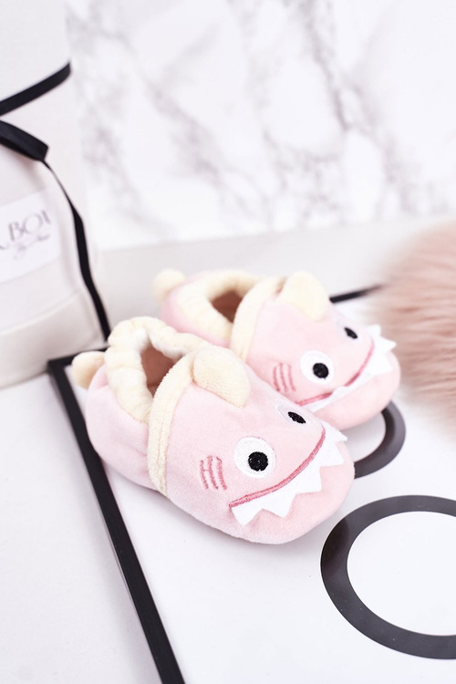 Dětské Zateplené Velurové Pantofle Růžové Monster