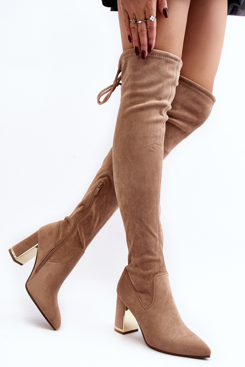 Klasické semišové vysoké boty na stehna béžové Clarissa