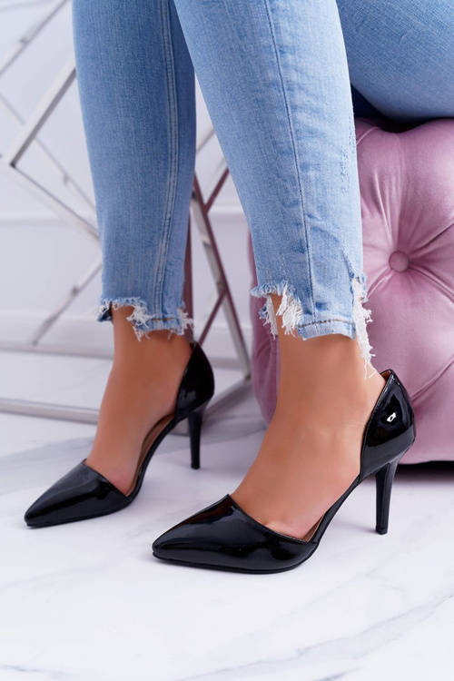 Dámské lodičky na jehlovém podpatku černe lakovane Miss Eli