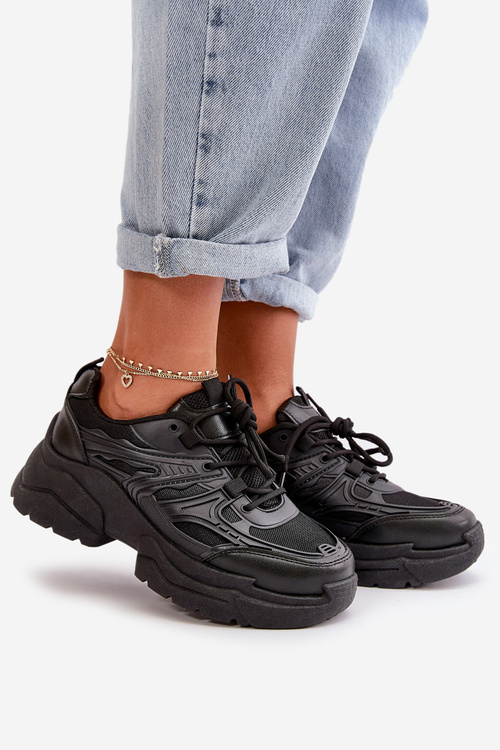 Dámske Športové Topánky Tenisky Na Masívnej Podošve Čierne Lerista