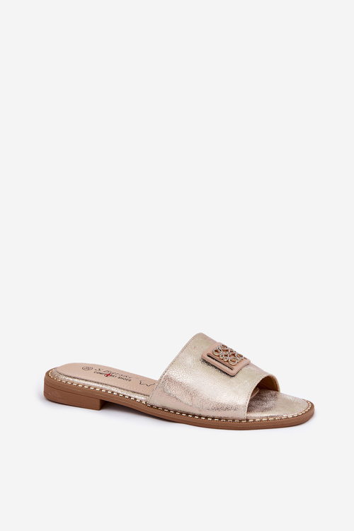 Dámské Sandály Na Plochém Podpatku S Ozdobou KV51-089 Zlaté