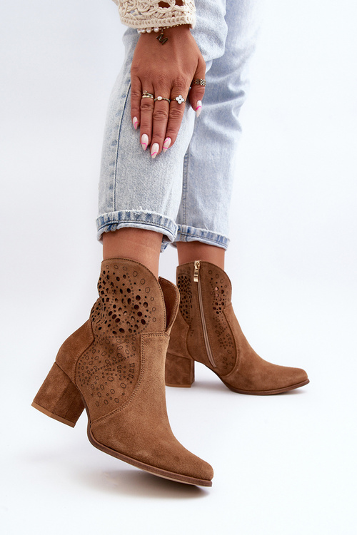 Zazoo 3166 Dámské Průsvitné Kozačky Na Podpatku Zamszové Camel