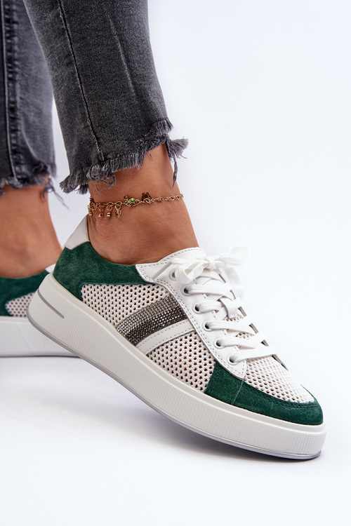 Dámské kožené tenisky D&A LR110 Zeleno-Bílé