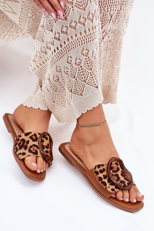 Dámske Ploché Sandále S Ozdobnou Prackou Leopard Luwam