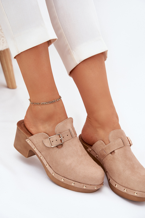 Dámské sandály na podpatku s přezkou béžové Veldexina