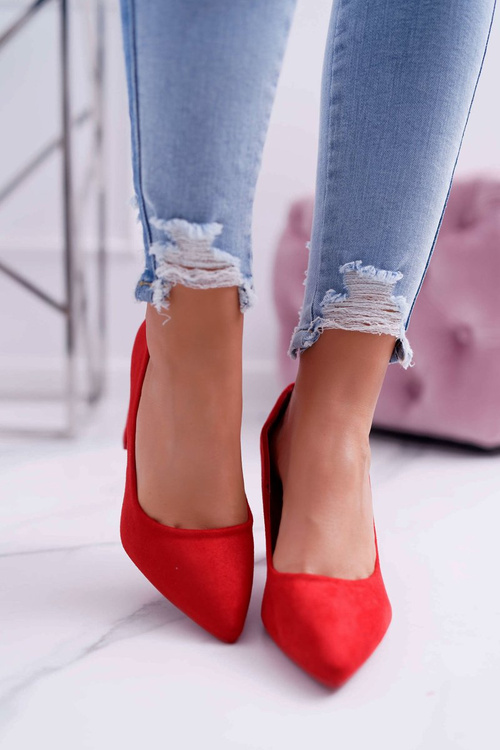 Dámske čerpadlá na červenom malinovom semišovom poste