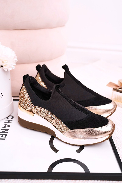 Dámske kožené tenisky na klinách čierna zlatá Frances