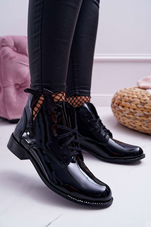 Dámské Kotníkové Boty Lakované Černé Nicole 2420